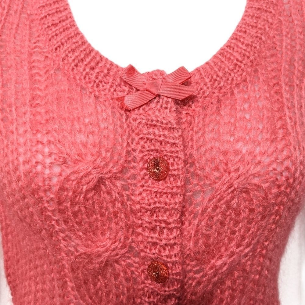 GUINEVERE Mohair Wool Pink Sweater Cardigan XS - Picture 2 of 5